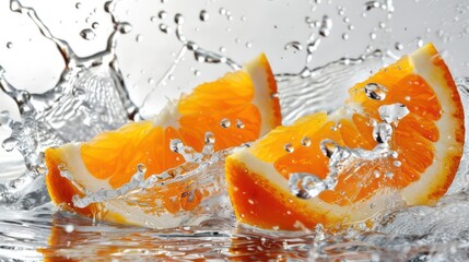 Poster - Fresh orange slices splashing in water, highlighting freshness and vitality.