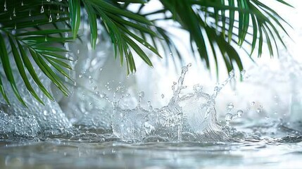 Poster - A close-up of water splashing amidst lush green leaves, evoking tranquility and nature.