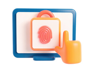 Poster - phishing email concept, Digital fingerprint security concept with lock and hand Clipart Photo isolated on transparency background