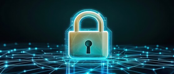 Poster - online payment systems. digital padlock symbolizing cybersecurity and data protection in a networked