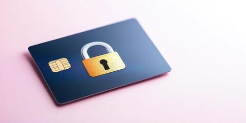 Poster - online payment systems. secure credit card with a lock symbol on a pink background.