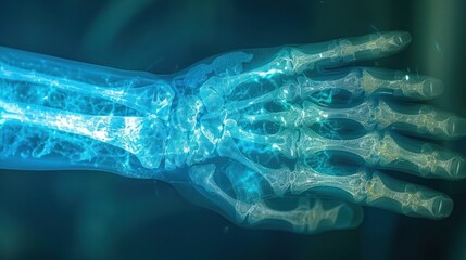 Poster - An X-ray image of a human hand showcasing bones and joints.