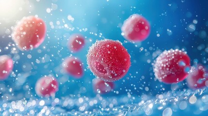 Aufkleber - Abstract representation of red blood cells in a dynamic, watery environment.