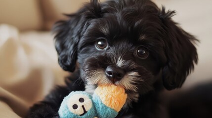 Poster - Adorable Black Puppy Playing With Toy