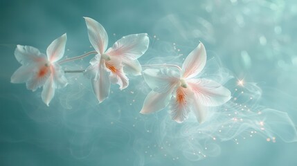 Poster - Delicate pink orchids float gracefully in a dreamy, ethereal setting.