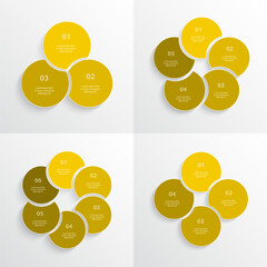 Wall Mural - Set of yellow circle infographic elements with 3, 4, 5 and 6 options, parts, processes or steps.