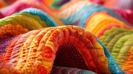 Poster - A colorful quilt showcasing vibrant patterns and textures, emphasizing craftsmanship and warmth.