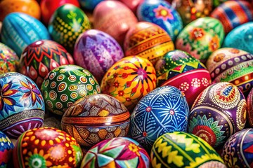 Wall Mural - Vibrant, self-painted Easter eggs, a colorful display.