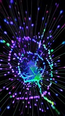 Poster - Dynamic neon particle explosions: energetic transformations and vibrant patterns