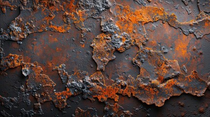 Poster - A textured surface showcasing rust and peeling paint in shades of orange and black.