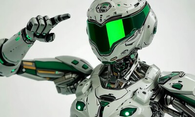 Poster - Close Up of a White and Green Robot Pointing