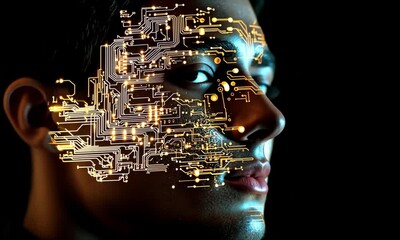 Poster - Glowing Circuit Pattern Overlay on Man's Face