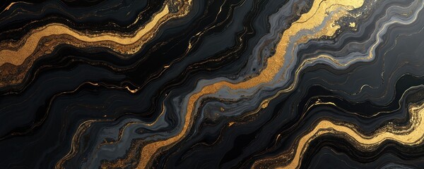 Aufkleber - Luxury black gray gold marble background. Fluid art illustration features stone pattern. Abstract wallpaper texture for design, wall tile, surface, rock, interior floor. Decorative modern art
