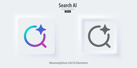 Aufkleber - Modern AI search engines button. Analysis from machine learning. search button in trendy neuromorphic style for Apps, websites, and interfaces. UI UX elements. Vector illustration.