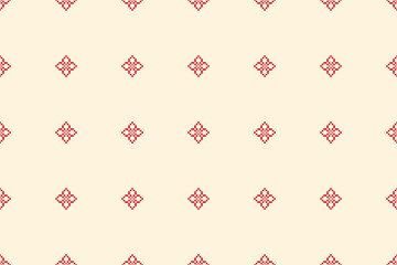 Wall Mural - Fabric pattern traditional ethnic motif ikat geometric cross stitch.Ikat embroidery Ethnic oriental Pixel brown cream white color background. Abstract,vector. Texture,decoration,wallpaper.