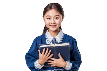 Wall Mural - Portrait of a young school girl carrying school books, isolated on a transparent background