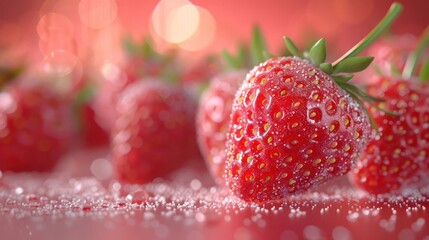 Poster - Fresh strawberries glistening with sugar, creating a vibrant and appetizing display.
