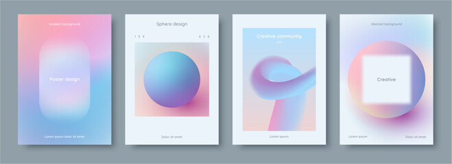 Aufkleber - Geometric shapes and blurry background. Vector poster or typography cover page or banner with copy space. Set of designs with gradient and soft color. Sphere and square in pastel style