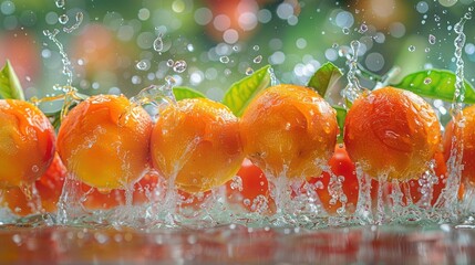 Poster - Fresh oranges splashing in water, showcasing vibrant colors and freshness.