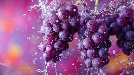 Poster - Fresh grapes splashing in water, showcasing vibrant colors and freshness.