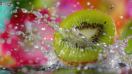 Poster - A kiwi splashes into water, creating a vibrant, colorful scene.