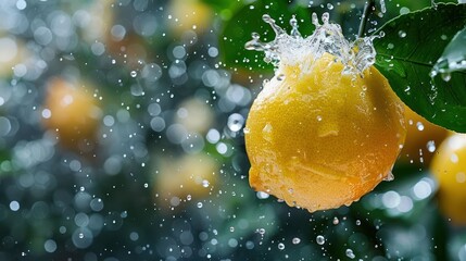 Poster - A close-up of a lemon with water droplets, highlighting freshness and nature's beauty.