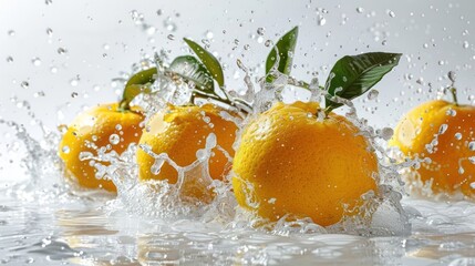 Poster - Fresh oranges splashing in water, highlighting their vibrant color and freshness.