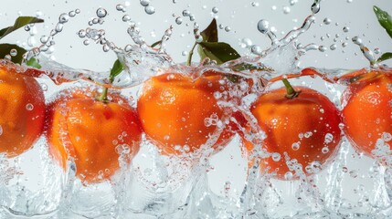 Poster - Fresh oranges splashing into water, creating dynamic droplets and a vibrant scene.