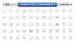 © artshuvo - Computer components icon set. Contains online, computer, network, website, server, web design, hardware, software, and programming. Editable stroke outline icon.