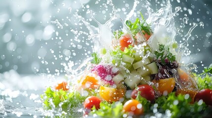 Poster - A vibrant splash of fresh fruits and vegetables creating a dynamic, appetizing display.