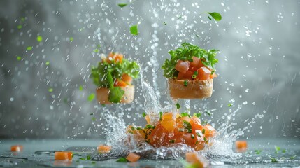 Poster - Fresh ingredients splash in a dynamic food presentation, highlighting culinary creativity.