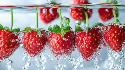 Poster - Fresh strawberries submerged in water, creating bubbles and a refreshing visual effect.
