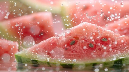 Poster - Juicy watermelon slices splashing in water, showcasing freshness and summer vibes.