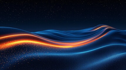 Wall Mural - Abstract glowing waves, night sky, particle background, digital art