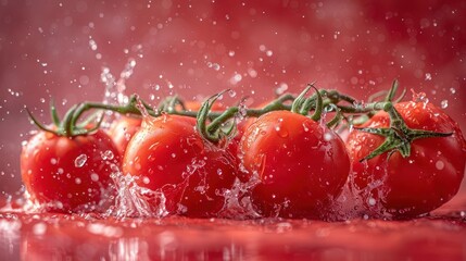 Poster - Fresh tomatoes splashing in water, highlighting their vibrant color and freshness.