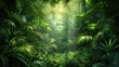 © Tina - Lush green jungle with sunlight filtering through dense foliage.