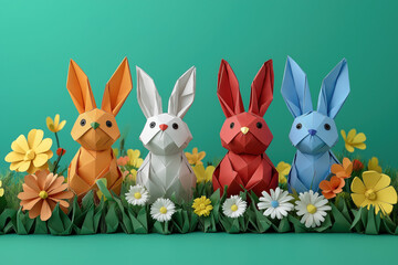 Canvas Print - Lovely Origami Easter decorations, creative and festive, holiday theme.