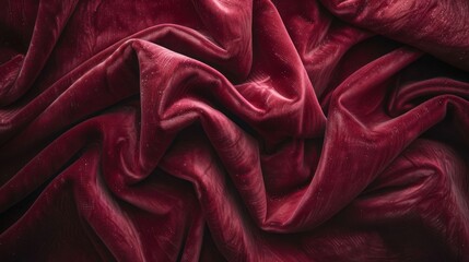 Poster - A close-up of luxurious, crumpled red velvet fabric showcasing texture and depth.