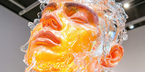 Poster - Amber and Clear Glass Sculpture of a Human Head