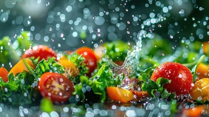Poster - Fresh vegetables splashed with water, highlighting vibrant colors and textures.