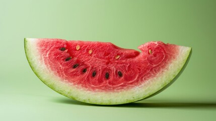 Poster - A slice of watermelon on a green background, showcasing its vibrant colors and texture.
