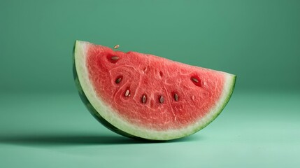 Poster - A slice of watermelon with a bite taken out, resting on a teal background.
