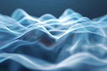 Fototapete - Waves of blue light create a mesmerizing abstract pattern in a digital landscape, showcasing intricate designs and smooth curves in a serene environment
