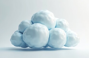 Poster - Abstract cartoon illustration of smooth white cloud-like shape. Light sky-blue gradient render on white background. Airy pastel color bubble composition. Futuristic cloudscape design element.