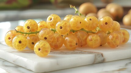 Poster - A cluster of yellow berries displayed on a marble surface, emphasizing their freshness and texture.