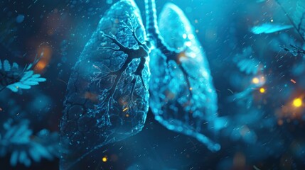 Aufkleber - A stylized representation of human lungs surrounded by a mystical environment.