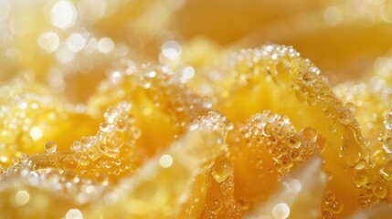 Poster - Close-up of yellow petals with water droplets, showcasing texture and color.