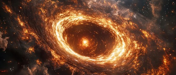 Wall Mural - mysterious cosmic black hole with swirling accretion disk radiant energy flares and deep space vorte