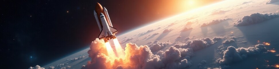 Wall Mural - Space shuttle ascends, Earth below Majestic launch into space , launch, space