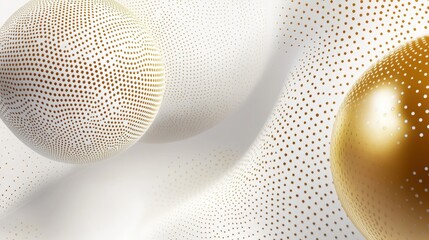 Aufkleber - Luxury abstract background featuring 3D spheres with golden and white textured halftone patterns, creating an elegant and modern design. Ideal for banners, presentations, branding, invitations